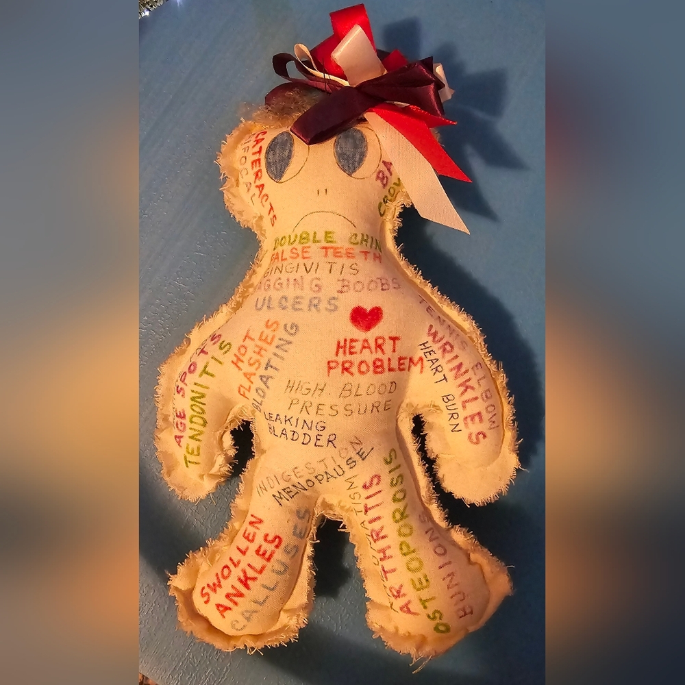 Handmade Voodoo Doll with Colorful Text